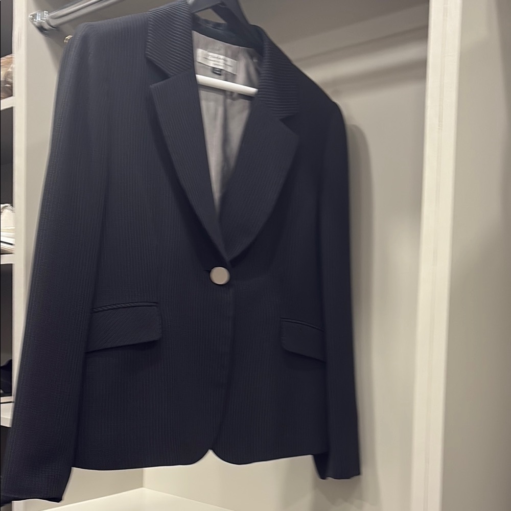 Tahari ASL Black Pinstriped Pantsuit